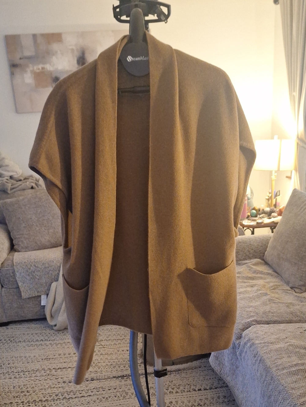 Source Unknown Camel Brown Open-Front Short Sleeve Sweater Cardigan